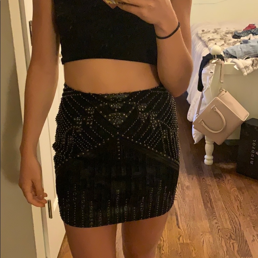 bebe beaded mini skirt